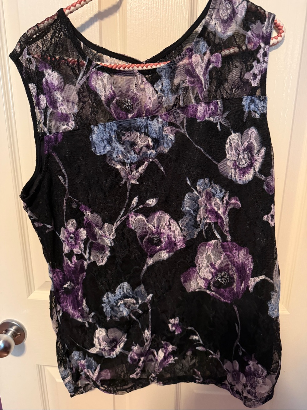 Ricki's Black Lace Floral Sleeveless Camisole with Purple & Blue Flowers